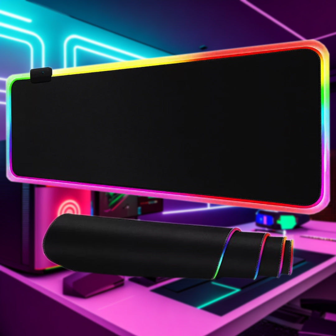 Gaming musmatta med RGB LED belysning 360° 30x80cm XL nanotyg vattentålig och vattenavvisande